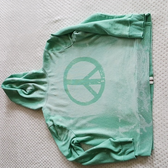FINAL PRICE DROP Green CUSTOMIZED bleached-out effect hoodie with peace sign - Picture 4 of 12